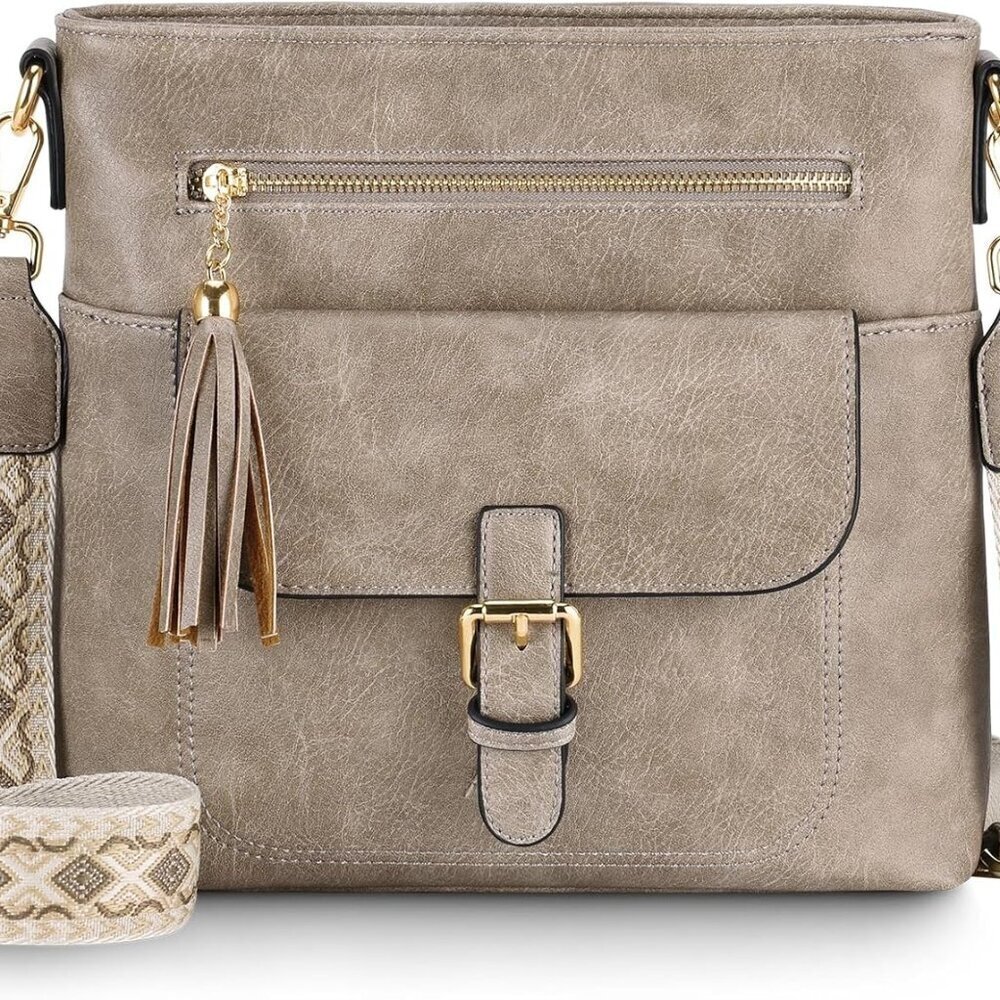 Crossbody Bag Vegan Leather Medium Shoulder Purse with Tassel for Women